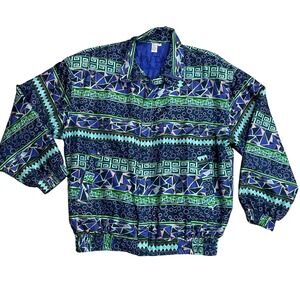 Fuda International‎ Medium 100% Silk Full Zip Geometric Print Lined 100% Nylon